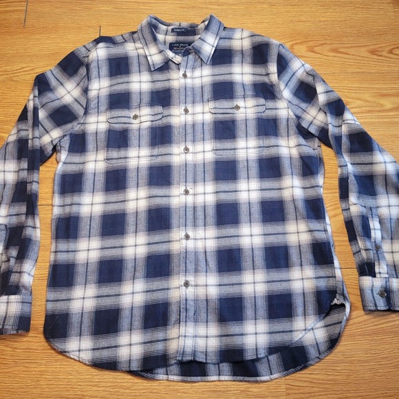Lucky Brand x Pendleton Mens Button Up Flannel Shirt Size XL Plaid Navy/Cream - Picture 2 of 16